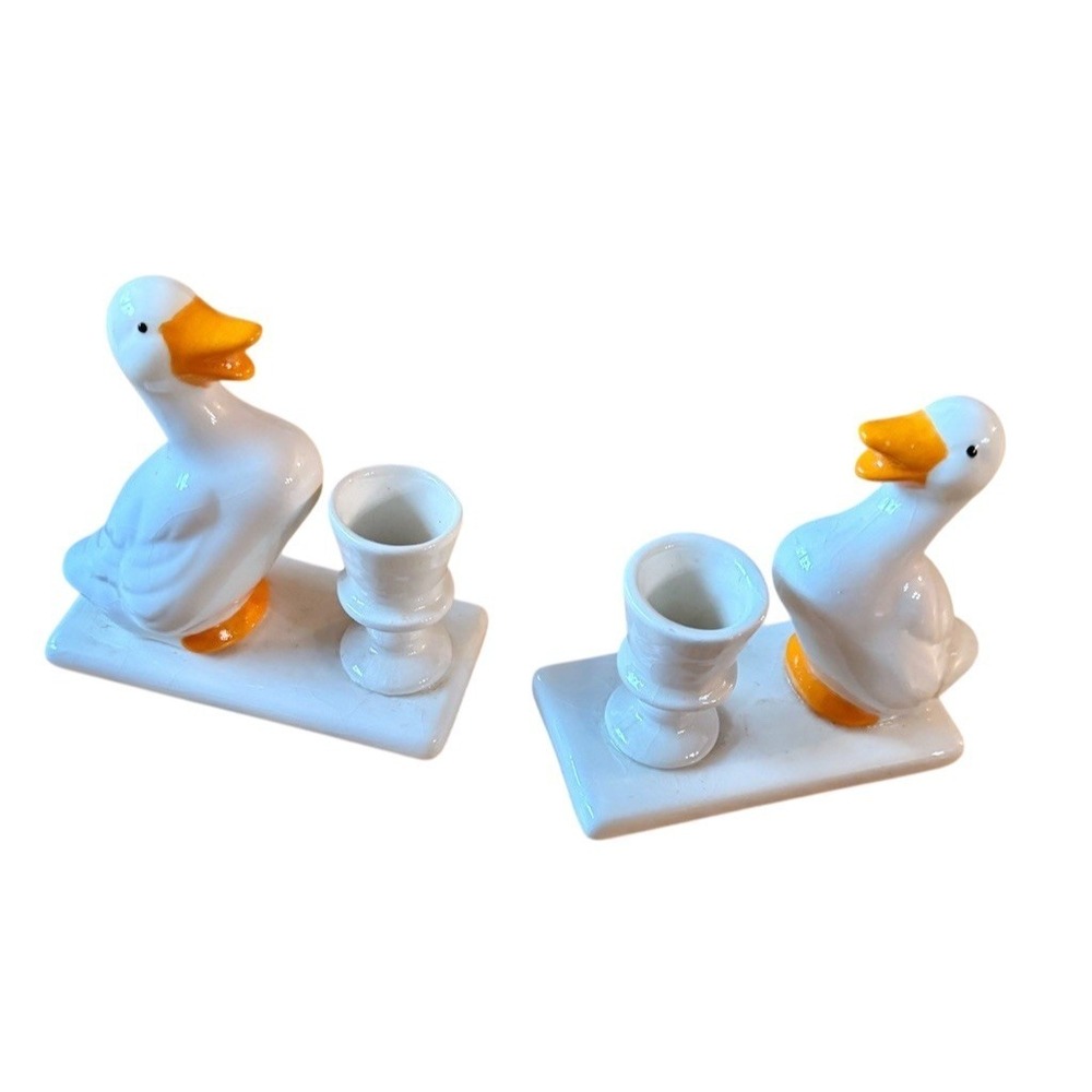 Unbranded Vintage Duck Toothpick Holder Set White Figurines (2) candlestick